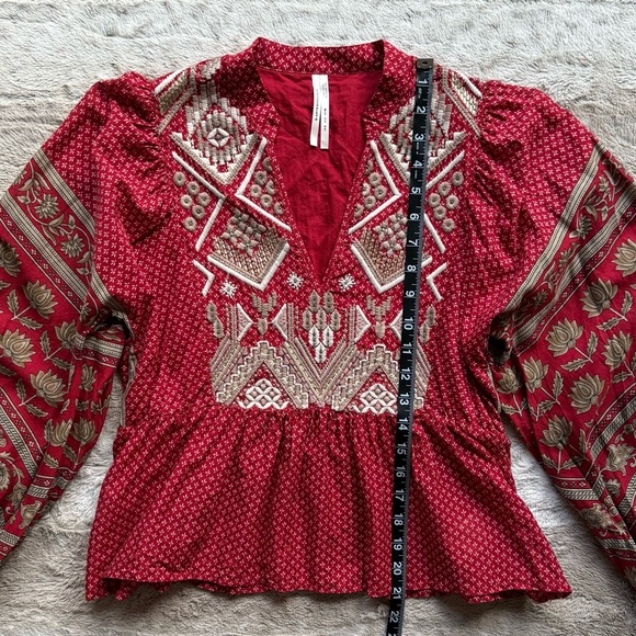 Anthropologie Keira Embroidered Peplum Blouse Size 2 - Picture 6 of 13